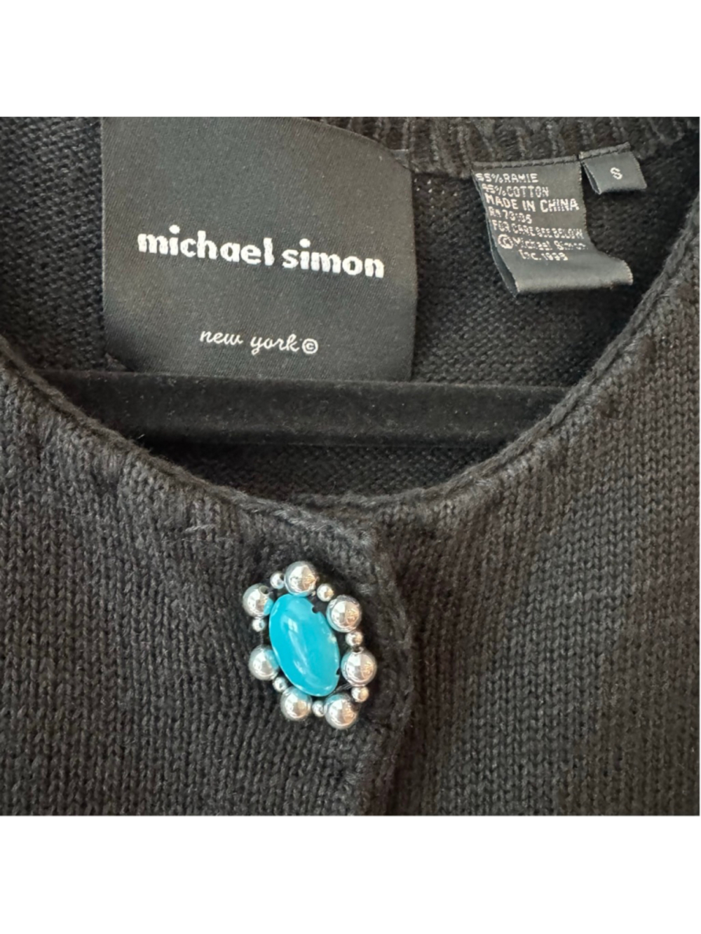 Vintage Michael Simon Sweater Dress Black Turquoise Beaded Cardigan Set of 2 - Picture 8 of 10